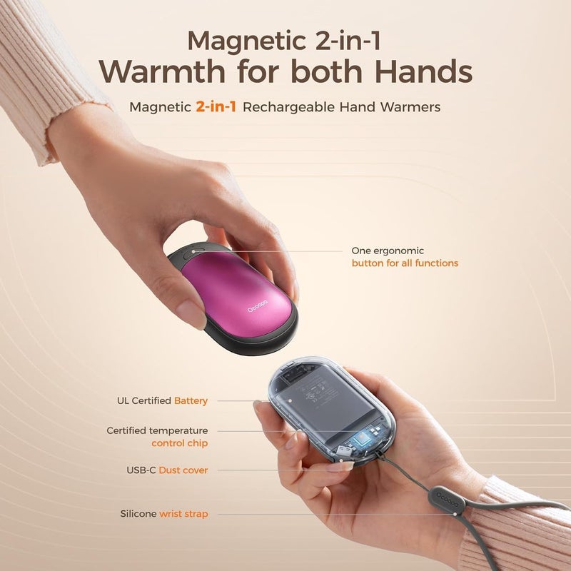 OCOOPA Magnetic Hand Warmers Rechargeable 2 Pack, Electric Handwarmers, Smart Heating UL Certified, 3-Settings,Portable Heater, Ultra Slim Pocket, Hunting Essentials, Gifts for Christmas Men, UT3 Lite - Image 4